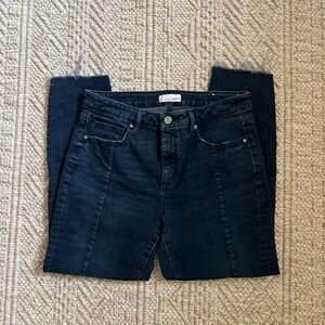 LOFT Curvy Skinny Jeans Dark Wash Raw Hem Seam Front Denim 30/10
